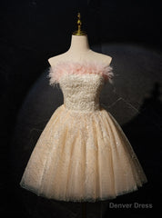 Champagne Tulle Sequins Beading Homecoming Dress