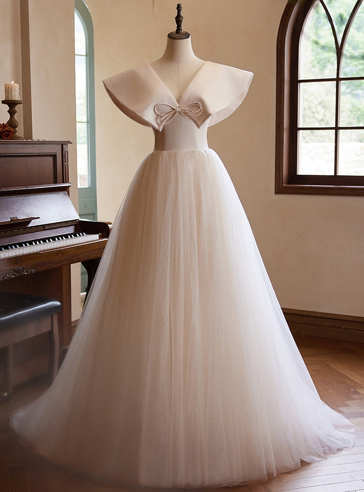 Champagne Tulle V-neck Wedding Dress