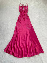 Charming Hot Pink Long Evening Gown Beaded Prom Dresses Party Dresses