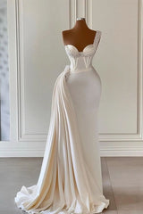 Charming Ivory One Shoulder Sleeveless Sweetheart A-line Bridal Dresses With Beads