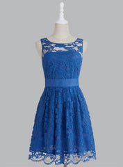 Cheap bridesmaid Dresses,Bridesmaid Dresses, Simple Royal Blue Scoop Lace Short Knee Length