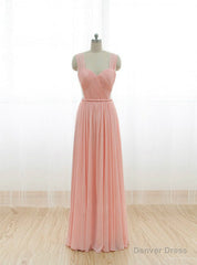 Cheap Pink Straps Chiffon Pleats Backless Bridesmaid Dress