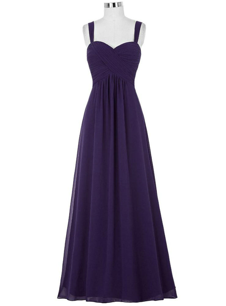 Cheap Purple Straps Chiffon Pleats Bridesmaid Dress