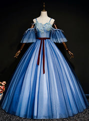 Check Out Entire Collection Blue Ball Gown Tulle Appliques Spagehtti Straps Quinceanera Dresses