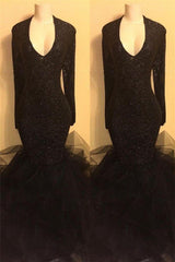 Chic black sequins prom Dresses, ruffles evening Dresses