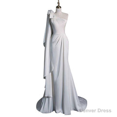 Chic Mermaid One Shoulder Sleeveless Ivory Chiffon Wedding Dresses With Flowers