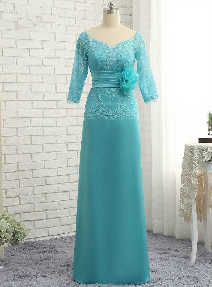 Chic Mother Of The Bride Dresses A-line 3/4 Sleeves Lace Long Evening Dresses