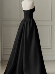 Chic Pink and Black Satin with Tulle Prom Dresses, A-line Long Party Dresses