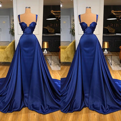 Chic Royal Blue Straps Sweetheart Prom Dresses Overskirt Long