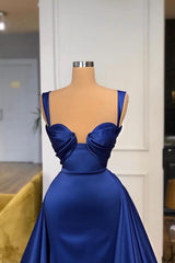 Chic Royal Blue Straps Sweetheart Prom Dresses Overskirt Long