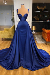 Chic Royal Blue Straps Sweetheart Prom Dresses Overskirt Long