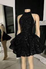 Classic High Neck Sequins Appliques Short Homecoming Dresses For Black Women Birthday Outfits