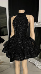 Classic High Neck Sequins Appliques Short Homecoming Dresses For Black Women Birthday Outfits