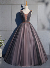 Coffee Tulle V-nek Pleats Beading Pleats Quinceanera Dresses