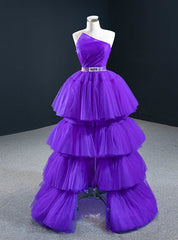 Come In All Styles And Colors Purple Ball Gown  Strapless Pleats Tiers Prom Dresses With Belt