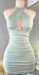 Cross halter Neckline Tight Dresses,Sexy Birthday Outfit Dresses,Mini Homecoming Dresses