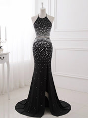 Crystal Mermaid Black Mermaid Prom Dress Sexy Backless Halter