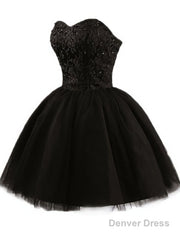 Sweetheart Short Black Lace Prom Dress, Black Lace Graduation / Homecoming Dress