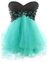 Sweetheart Sleeveless Short Black Lace Green Prom Dresses, Homecoming Dresses, Graduation Dresses