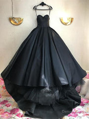 Custom Made Thin Straps Sweetheart Neck Black Ball Gown, Black Long Prom Dresses, Evening Dresses