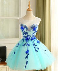 Cute A Line Blue Tulle Mini/Short Prom Dresses, Blue Homecoming Dresses