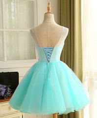 Cute A Line Blue Tulle Mini/Short Prom Dresses, Blue Homecoming Dresses