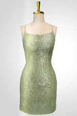 Cute Green Spaghetti straps  Lace Up Sequined Homecoming Party Dresses