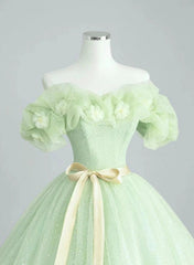 Cute Green Tulle Ball Gown Sweetheart Party Dresses, Green Shiny Tulle Prom Dresses