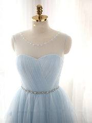 Cute Light Blue Homecoming Dresses With Belt, Lovely Short Prom Dresses