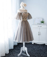 Cute Round Neck Tulle Lace Short Prom Dresses, Tulle Homecoming Dresses