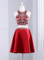 Cute Short 2 Piece Red Evening Dresses Graduation Dresses Party Dresses