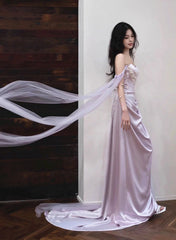 Cute Soft Satin Sweetheart Long Formal Gown, Satin Strapless Evening Dresses