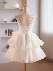 Cute Sweetheart Neck Organza White Prom Dresses, White Homecoming Dresses