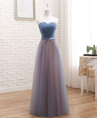 Cute Tulle Sweetheart Neck Prom Dresses, Gray Blue Long Formal Dresses