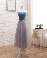 Cute Tulle Sweetheart Neck Prom Dresses, Gray Blue Long Formal Dresses