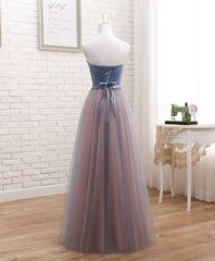 Cute Tulle Sweetheart Neck Prom Dresses, Gray Blue Long Formal Dresses