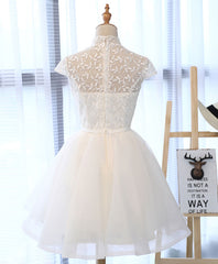 Cute White Lace Short Prom Dresses, White Homecoming Dresses