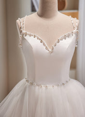 Cute White Short Tulle Beaded Graduation Dresses, White Short Prom Dresses Formal Dresses