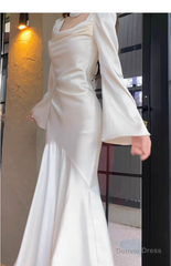 Elegant Mermaid Prom Dress Satin White Long Evening Dress