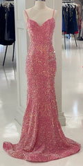 Glitter Pink Velvet Sweetheart Mermaid Long Formal Dress