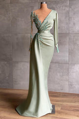 Prom dresses long mint green | Evening dresses with sleeves