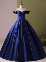 Dark Blue Satin Off the Shoulder Quinceanera Dresses