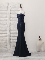 Dark Blue Sweetheart Mermaid Long Prom Dresses, Dark Blue Evening Dresses