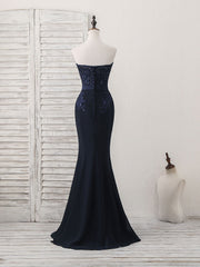 Dark Blue Sweetheart Mermaid Long Prom Dresses, Dark Blue Evening Dresses