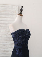 Dark Blue Sweetheart Mermaid Long Prom Dresses, Dark Blue Evening Dresses