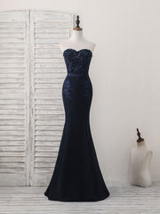 Dark Blue Sweetheart Mermaid Long Prom Dresses, Dark Blue Evening Dresses