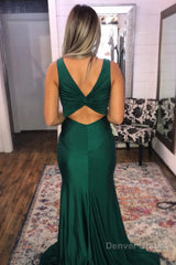 Dark Green Keyhole V-Neck Long Prom Dress With Split Front