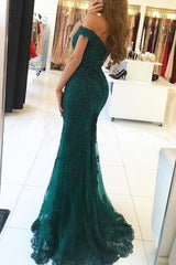 Dark Green Mermaid Off Shoulder Party Dresses with Lace Mermaid Prom Dresses prom Dresses shops