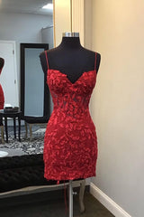 Dark Red Homecoming Dresses, Corset Tight Short Mini Dresses with Appliques