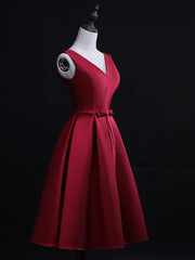 Dark Red Satin Short Homecoming Dresses, Lovely Bridesmaid Dresses